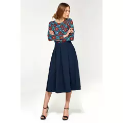 Spódnica midi z zakładkami SP37 Navy - Nife