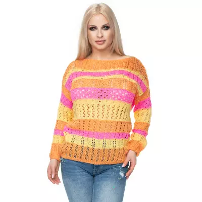 Sweter Damski Model 30060 Pink/Yellow - PeeKaBoo