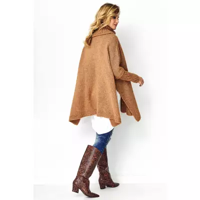 Sweter Ponczo Model S91 Camel - Makadamia