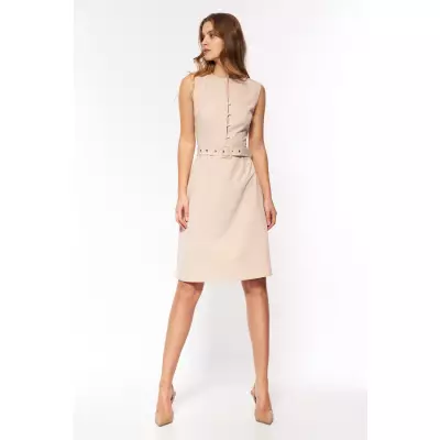 Sukienka Beżowa elegancka sukienka bez rękawów S200 Beige - Nife