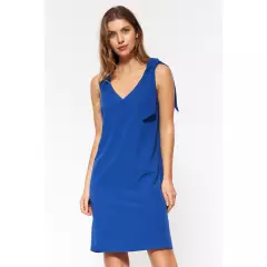 Chabrowa sukienka z szarfą S198 Blue - Nife