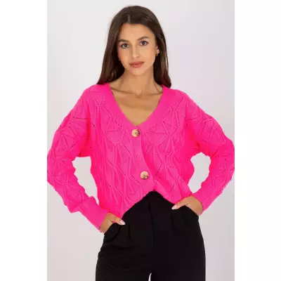 Sweter Kardigan Model LC-SW-8035.06X Fluo Pink - Rue Paris