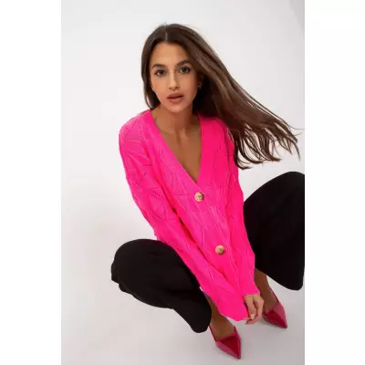 Sweter Kardigan Model LC-SW-8035.06X Fluo Pink - Rue Paris