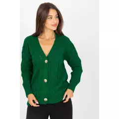 Sweter Kardigan Model LC-SW-8035.06X Dark Green - Rue Paris