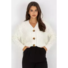 Sweter Kardigan Model LC-SW-8001.14P Ecru - Rue Paris