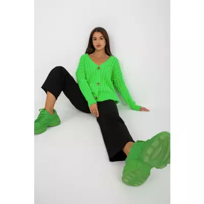 Sweter Kardigan Model LC-SW-8036.74P Fluo Green - Rue Paris