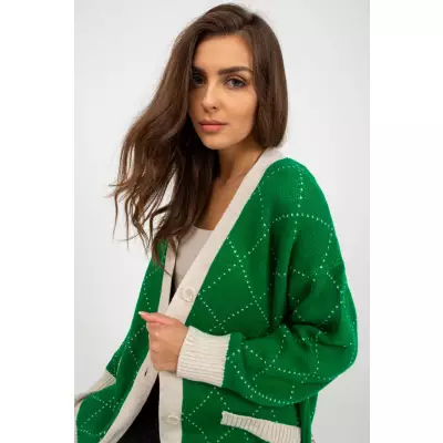 Sweter Kardigan Model LC-SW-0258.03P Green - Rue Paris