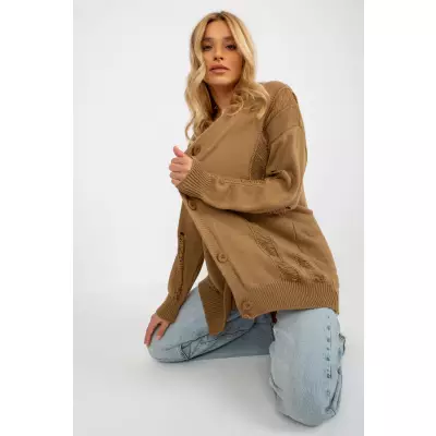 Sweter Kardigan Model LC-SW-8042.60 Camel - Rue Paris