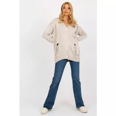 Sweter Kardigan Model LC-SW-8042.04X Beige - Rue Paris