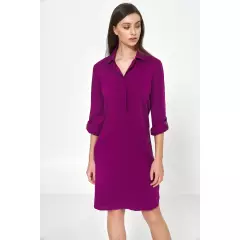 Sukienka Purpurowa sukienka oversize z podwijanym rękawem S226 Purpura - Nife