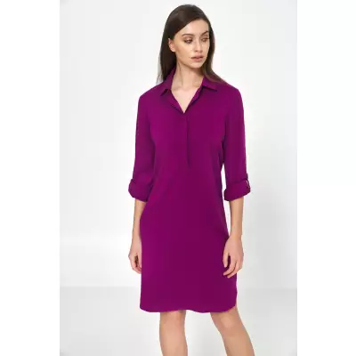 Sukienka Purpurowa sukienka oversize z podwijanym rękawem S226 Purpura - Nife