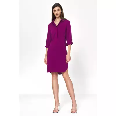 Sukienka Purpurowa sukienka oversize z podwijanym rękawem S226 Purpura - Nife