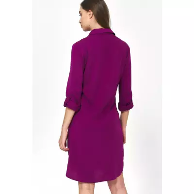 Sukienka Purpurowa sukienka oversize z podwijanym rękawem S226 Purpura - Nife