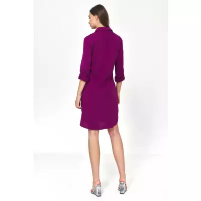 Sukienka Purpurowa sukienka oversize z podwijanym rękawem S226 Purpura - Nife