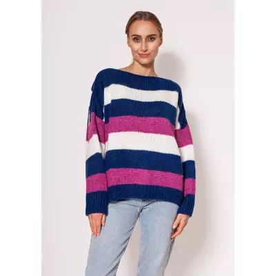 Sweter Damski Model SWE299 Cobalt/Pink/Ecru - MKM