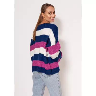 Sweter Damski Model SWE299 Cobalt/Pink/Ecru - MKM