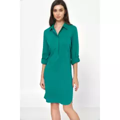 Sukienka Zielona sukienka oversize z podwijanym rękawem S226 Green - Nife