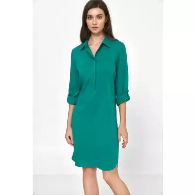 Sukienka Zielona sukienka oversize z podwijanym rękawem S226 Green - Nife