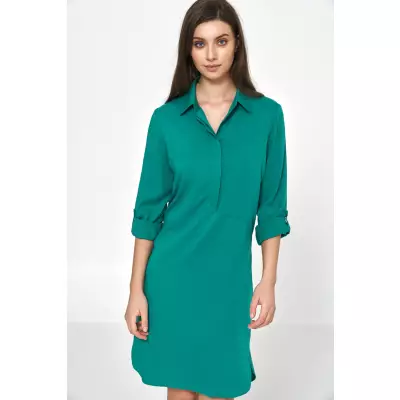 Sukienka Zielona sukienka oversize z podwijanym rękawem S226 Green - Nife