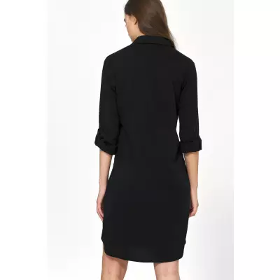 Sukienka Czarna sukienka oversize z podwijanym rękawem S226 Black - Nife