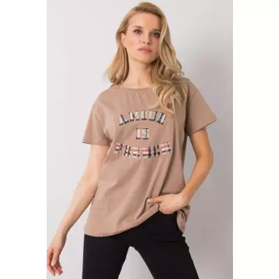 T-shirt Damski Model FA-TS-6892.88 Dark Beige - Fancy