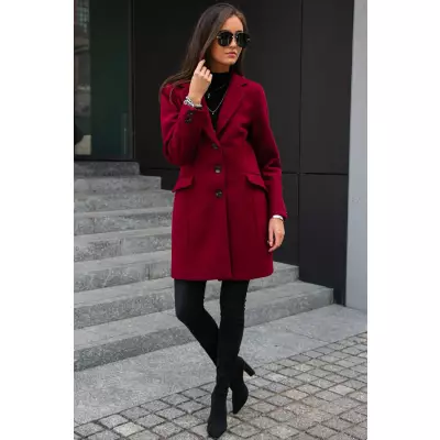 Płaszcz Damski Model BOR PLA0012 Bordo - Roco Fashion