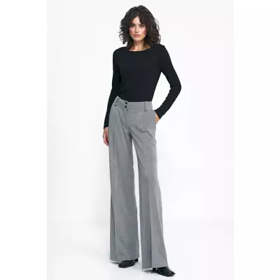 Spodnie wide leg w czarną jodełkę SD82 Black - Nife