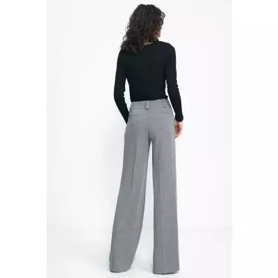 Spodnie wide leg w czarną jodełkę SD82 Black - Nife