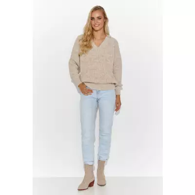 Sweter Damski Model S140 Beige Melange - Makadamia