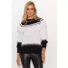 Sweter Damski Model S141 White/Black/Cappuccino - Makadamia