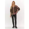 Sweter Damski Model S139 Cappuccino/Black - Makadamia