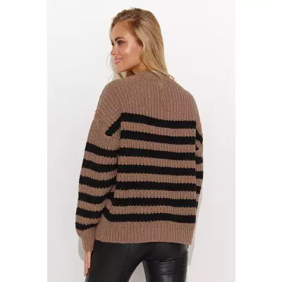 Sweter Damski Model S139 Cappuccino/Black - Makadamia