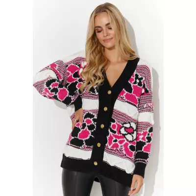 Sweter Damski Model S143 Pink/Cream/Black - Makadamia