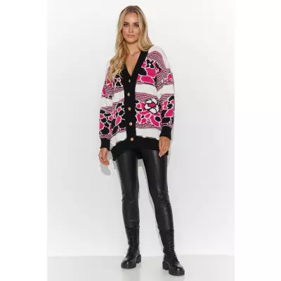 Sweter Damski Model S143 Pink/Cream/Black - Makadamia