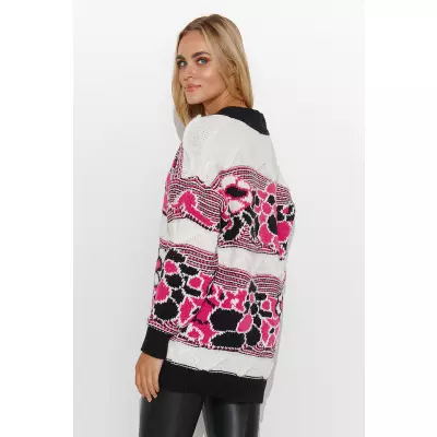 Sweter Damski Model S143 Pink/Cream/Black - Makadamia