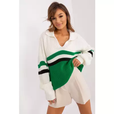 Sweter Damski Model BA-SW-8054.91P Ecru/Green - Badu