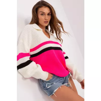 Sweter Damski Model BA-SW-8054.91P Ecru/Fluo Pink - Badu