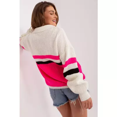 Sweter Damski Model BA-SW-8054.91P Ecru/Fluo Pink - Badu