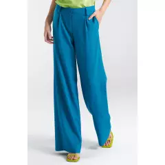 Spodnie lniane wide leg SD85 Blue - Nife