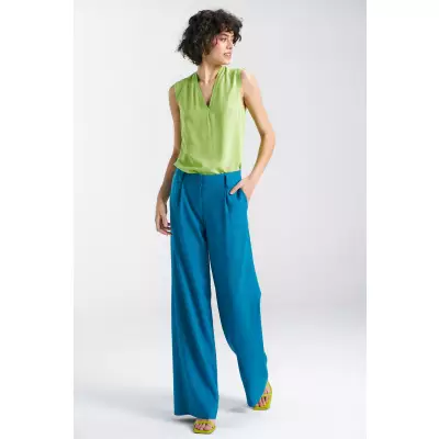 Spodnie lniane wide leg SD85 Blue - Nife