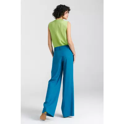 Spodnie lniane wide leg SD85 Blue - Nife