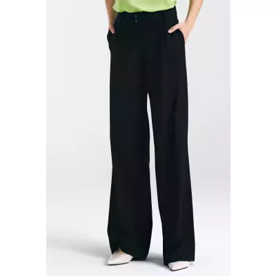 Spodnie lniane wide leg SD85 Black - Nife