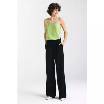 Spodnie lniane wide leg SD85 Black - Nife