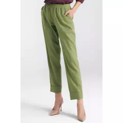 Spodnie lniane z gumką w pasie SD84 Green Pistacja - Nife