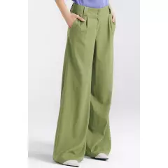 Spodnie lniane wide leg SD85 Green - Nife