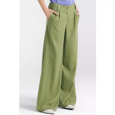 Spodnie lniane wide leg SD85 Green - Nife