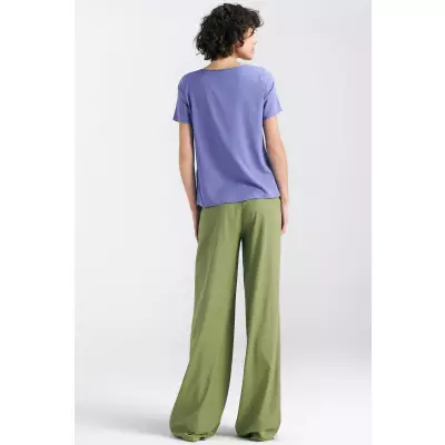 Spodnie lniane wide leg SD85 Green - Nife