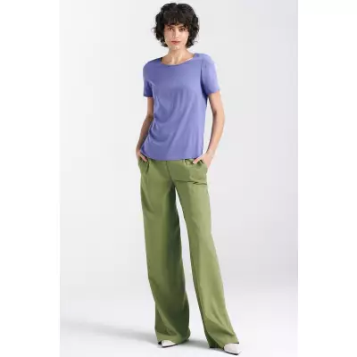 Spodnie lniane wide leg SD85 Green - Nife