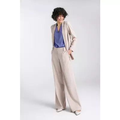 Spodnie lniane wide leg SD85 Beige - Nife