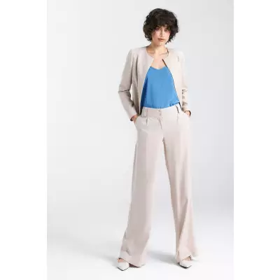 Spodnie lniane wide leg SD85 Beige - Nife